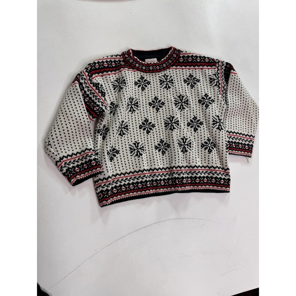 Hanna Andersson Sweater Kids 5 White Fair Isle Cotton Knit Winter Snowflake